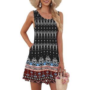 Sleeveless Bohemianl Mini Dress, Size 2XL, 15G-1013D008